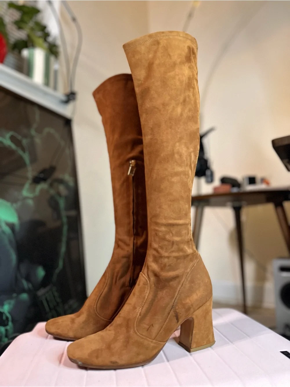 Vintage Biba size 9 Cognac Suede Over-the-Knee Block Heel Boots